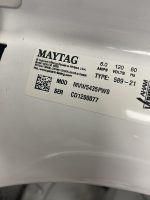 img_5896-2 - Discount Appliances Label on a Maytag appliance: 6.0 amps, 120 volts, 60 Hz, model/type numbers visible (589-21, CD1200077) with a QR-like code and serial area.